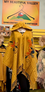 Poncho Hoodie. Hand-Painted Floral