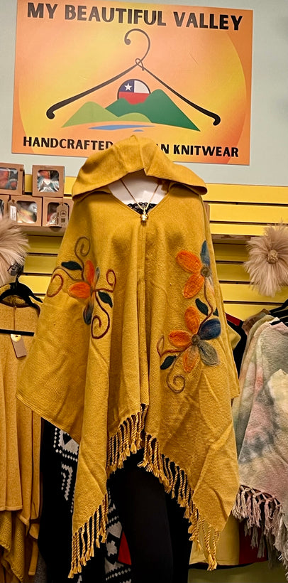 Poncho Hoodie. Hand-Painted Floral