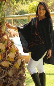 Stewart Open Front Wool Ruana Felt Embroidery