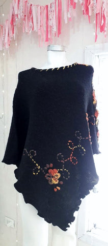 Hand-embroidered flower poncho