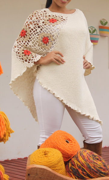 Side granny square Poncho