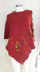 Hand-embroidered flower poncho