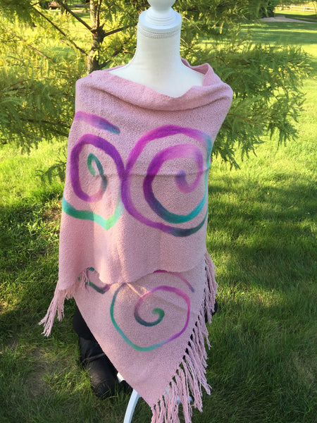 Fringed White Shawl Mandala Embroidered