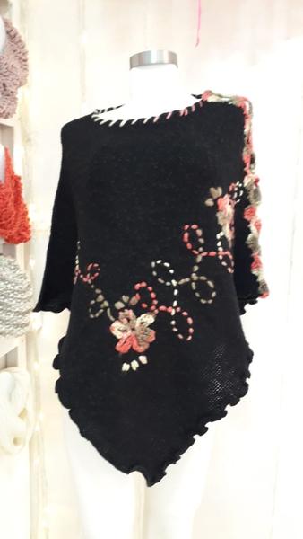 Hand-embroidered flower poncho